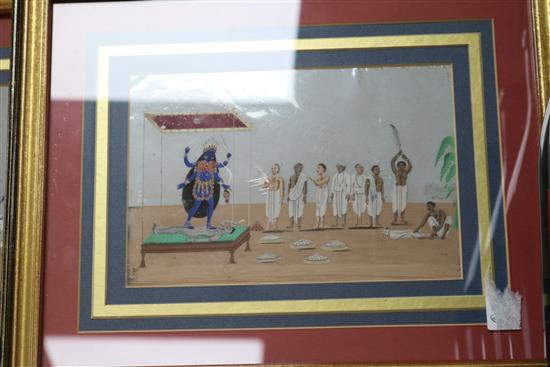 A set of six 19th century Indian mica paintings depicting rituals and processions 13 x 20cm.